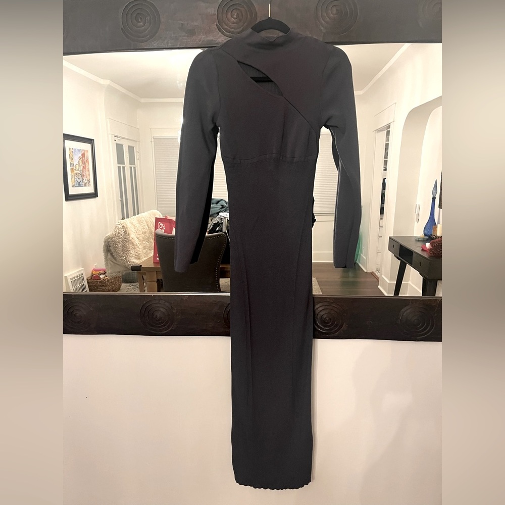 ASOS Ribbed long sleeve bodycon dress with cutout detail Size UK M US 8/10